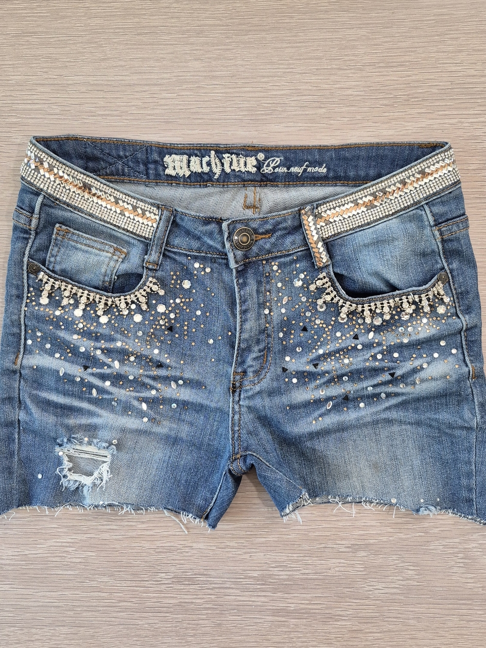 Embellished Blue Denim Women’s Shorts